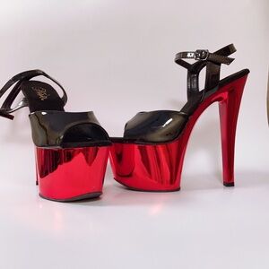 Pleaser 7" Black and red platform stripper shoes Fabulous!